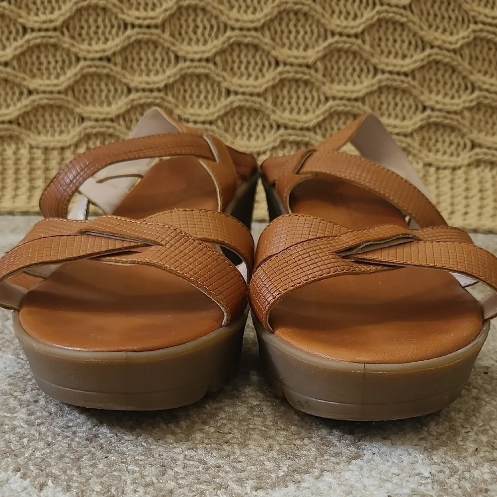Fratelli Robinson Brown Leather Wedge Sandals, Made in Greece, Size 39 (8 1/2)